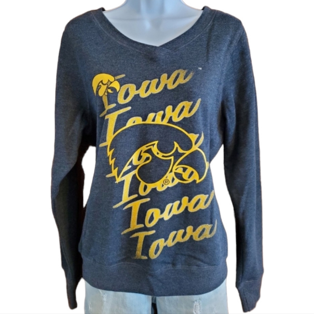 Russell Athletic Women's Iowa Hawkeyes Dark Gray V-neck Sweatshirt